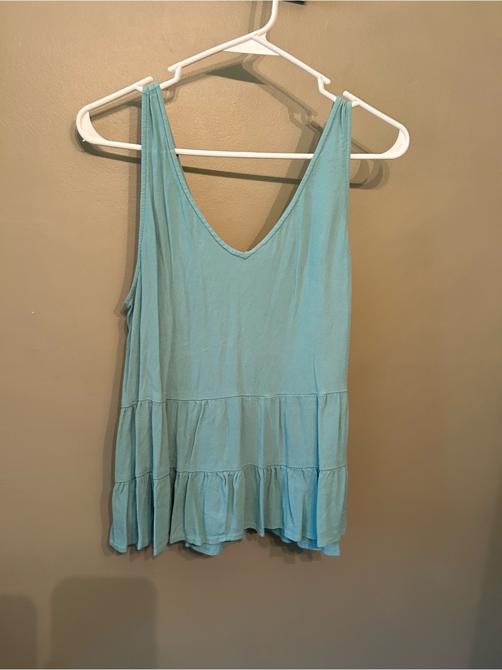 Light Blue Ruffle-Hem Tank Top